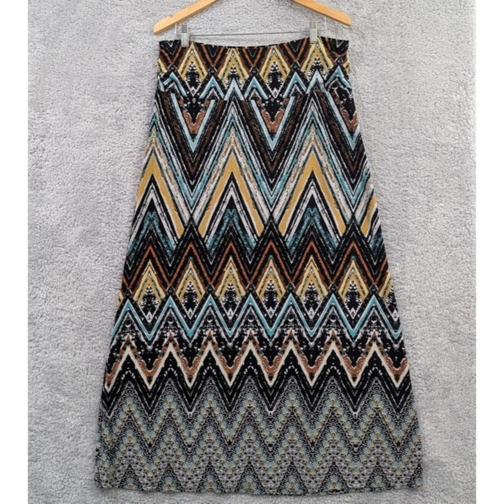 Cato Maxi Skirt‎ Women's Large Multi-Color Chevron ZigZag Boho Long Flowy Skirt